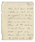 Hunter S. Thompson Autograph Letter Signed -- ''Have just been evicted...Sandy still swollen [pregnant] - The Fear is on me...''